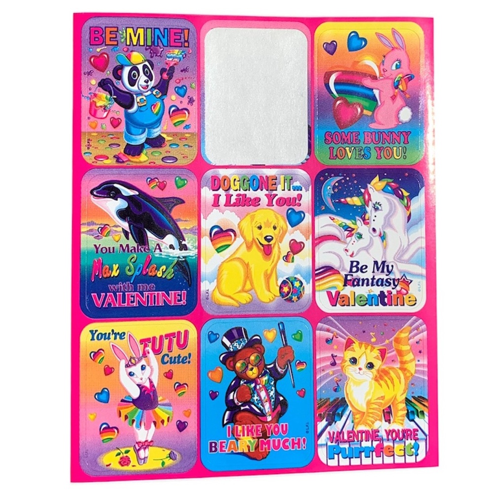 Lisa Frank Vtg 1990s Valentines Stickers 1 Sheet Incomplete